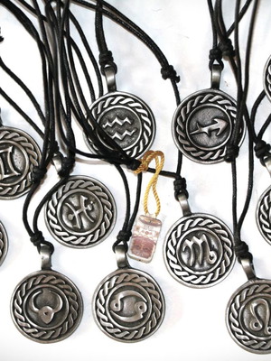 Zodiac pendant necklace stainless steel with black matte cord new