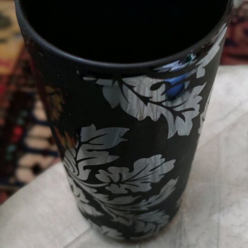 Porcelain vase new black with matte and glossy flowers