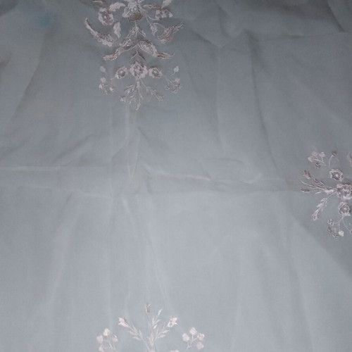Large pink salmon silk tablecloth with embroidery and lace