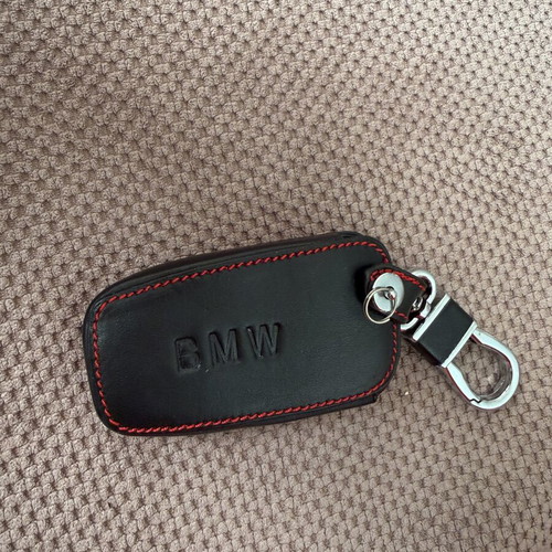 BMW leather key case with metal clip, new