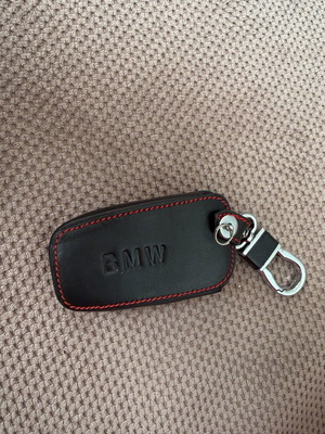 BMW leather key case with metal clip, new