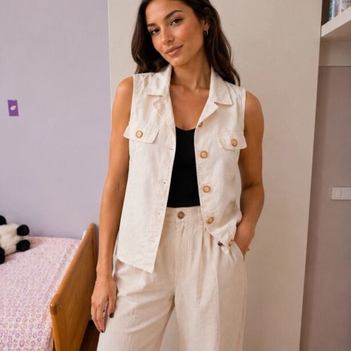 White women's vest with buttons, size M