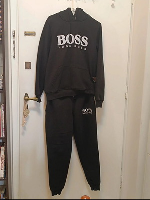 Ανδρικό σετ Boss Hugo Boss, μαύρο φούτερ με κουκούλα και παντελόνι φόρμας, μέγεθος M