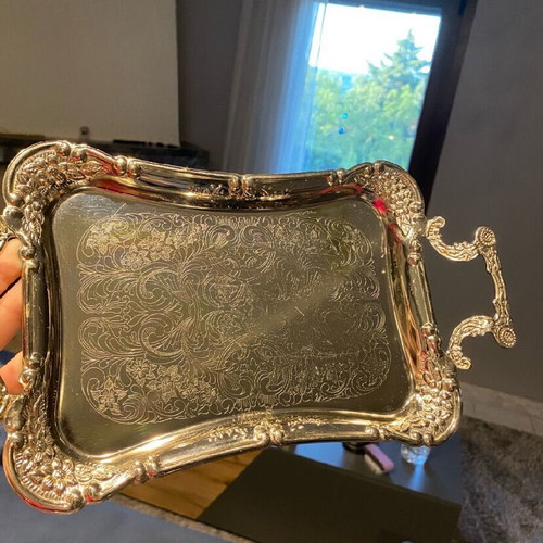 Metal serving trays used, silver color, vintage, Twin Bird
