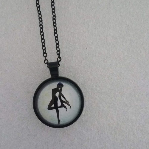 Handmade ballerina figure pendant necklace in steel and glass