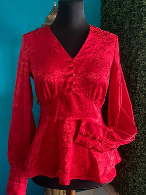 Damask satin peplum blouse Yas red new