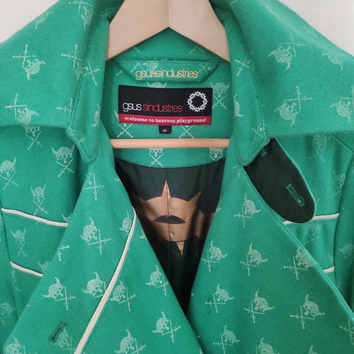 GSUS Sindustries green wool coat like new with viking pattern size M