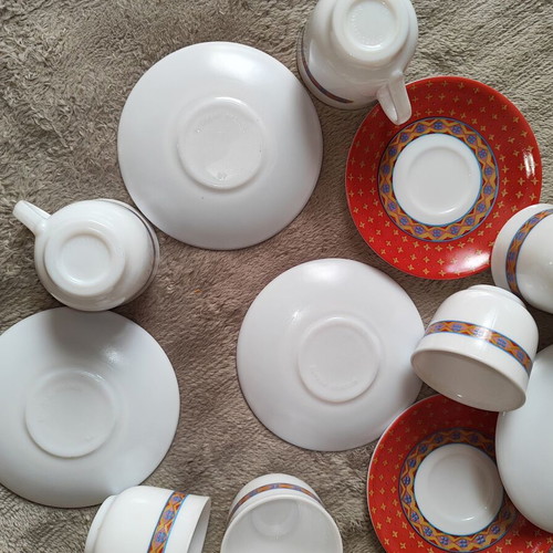 Set of 6 espresso/Greek coffee cups with saucers Boho ethnic design like new