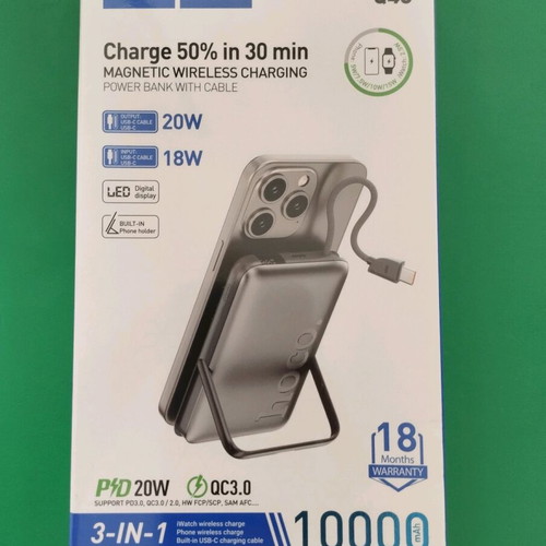 Hoco Q43 PD20W Fast Charge Magnetic Wireless Powerbank with Stand and Built-in Type C Cable