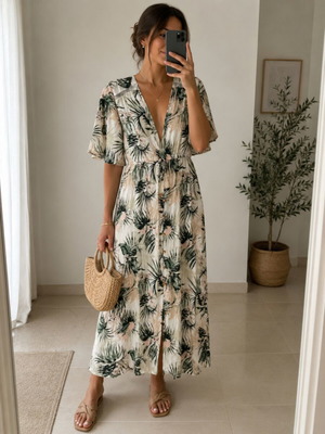 Somedays Lovin Coastal Roaming Maxi Dress like new, V neckline, tropical print