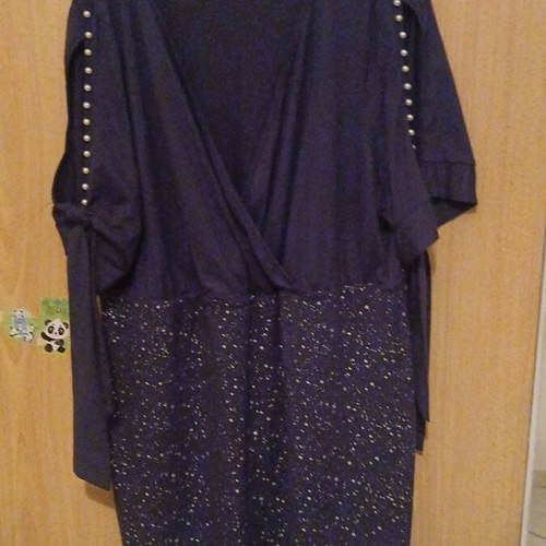 Shein Curve Dress 5XL blue silver drape with pearls on sleeves like new