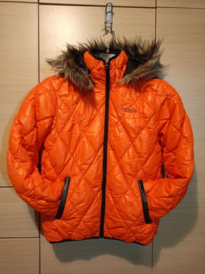 Kappa quilted jacket with removable fur hood like new, orange