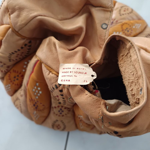 Moroccan pouf 1970 new, leather with handmade embroidery