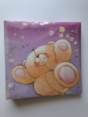 Forever Friends photo album like new, lilac with teddy bear design