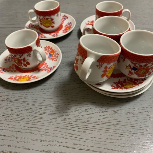 Vintage Greek Coffee Cup Set like new with colorful designs