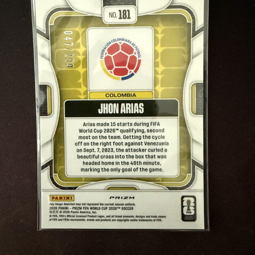 Panini Prizm FIFA World Cup 2026 Jhon Arias card new