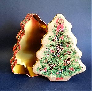 Χριστουγεννιάτικο Μεταλλικό κουτί για Μπισκότα και Κεράσματα σε Σχήμα Έλατου