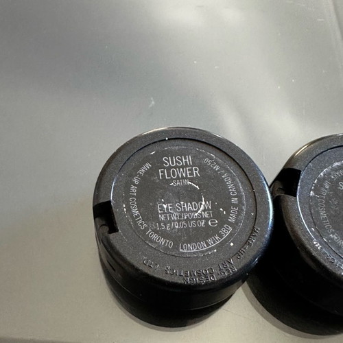 Mac eyeshadow set used with sushi flower satin, Shimmermoss, Omega matte shades