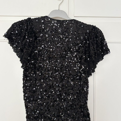Funky Buddha Black Sequin Top like new, V-neck, size M