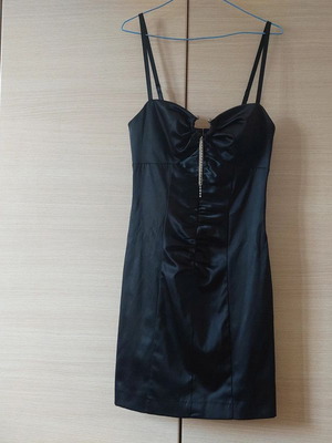 Black satin Angelo dress like new with strass