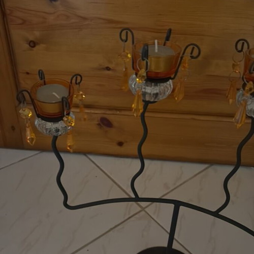 Vintage metal candlestick like new with glass prisms