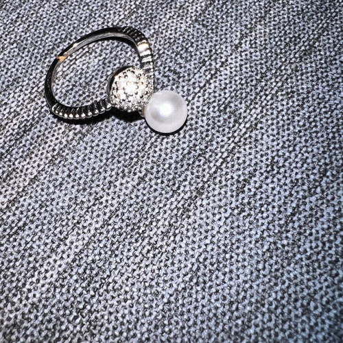 Elegant Faux Silver Ring with Faux Pearl, Adjustable, Like New