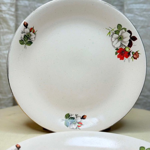 Ceramic plates vintage handmade with flowers set of 2 used