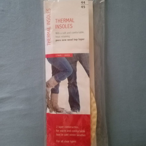 Thermal shoe insoles made of pure wool, size 44-45