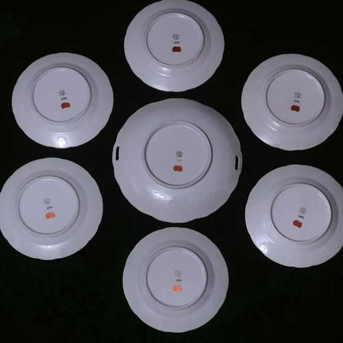 Lefton Heritage Green pasta set Japan 1940-1950 new, 7 pieces