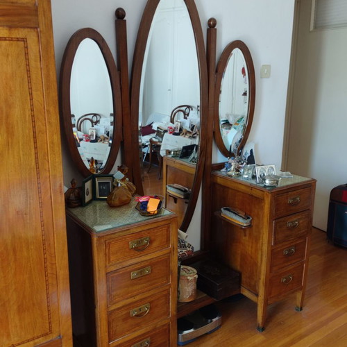 Antique handmade dressing table with mirrors early 1920s used