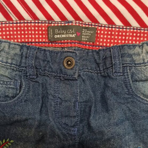 Denim shorts, salopette and t-shirt set like new, 3 pieces