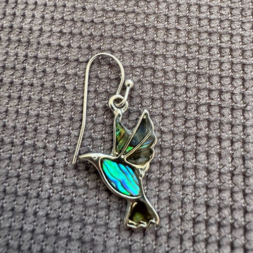 Hummingbird Earrings with Abalone Shell like new, silver plated