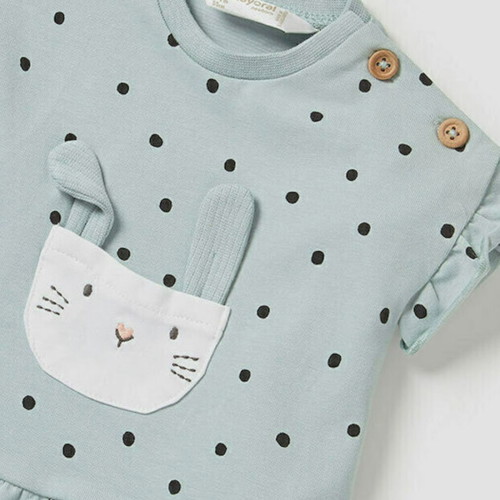 Mayoral Kids Polka Dot Short Sleeve Dress Green New