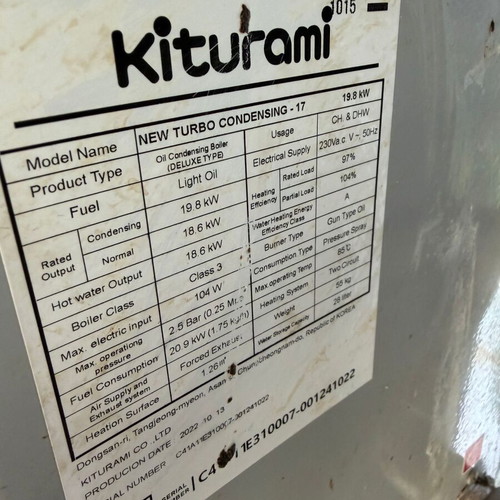 Kiturami New Turbo Condensing 17 Oil Boiler like new, 19.8 kW