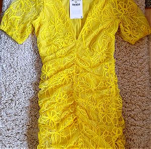 Κίτρινο φόρεμα μίντι Ζara Medium