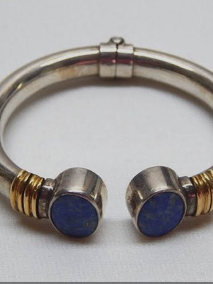 Collectible Handmade Bracelet Cuff silver 950 & 18K gold with Lapis Lazuli like new