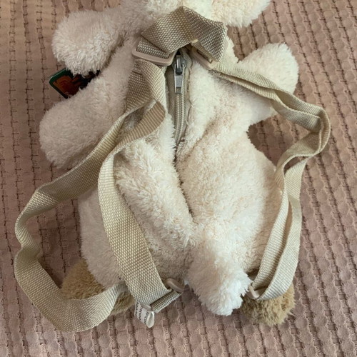 Friendlies plush backpack new, white and beige