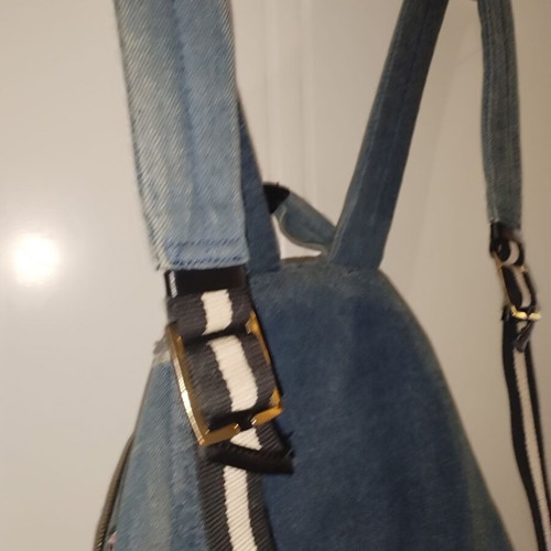 Zara denim backpack like new with patches blue and beige