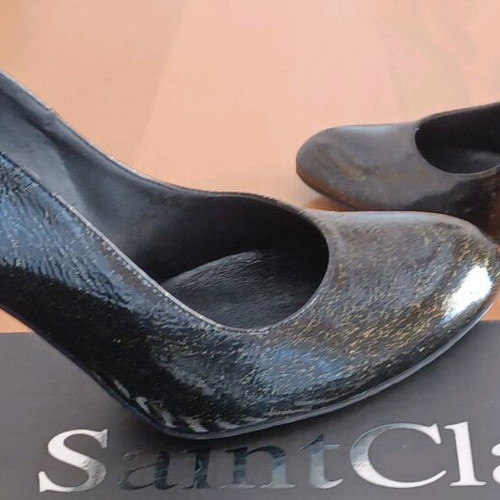 Saint Clair leather pumps new, black with bronze veins, 10 cm heel