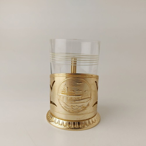 USSR Gorki Tea Glass Holder with Glass used, chip on rim