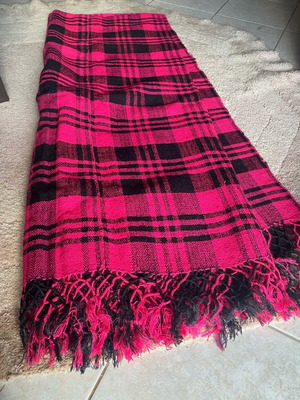 Cretan woven handmade blanket-rug new with fuchsia fringes 2x2 m