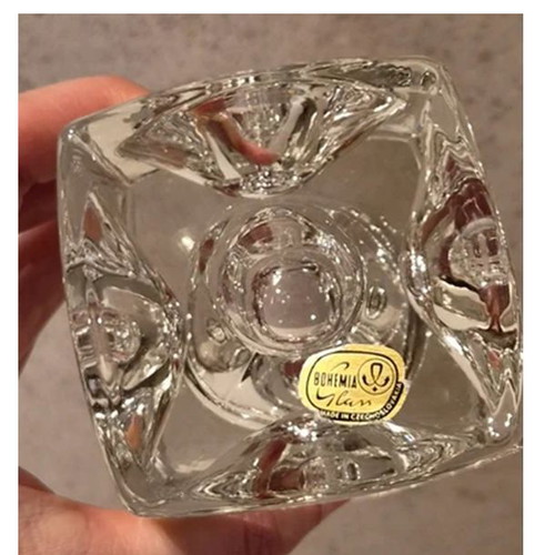 Bohemia Glass Cube Candle Holder, Space Age, Made in Czechoslovakia
