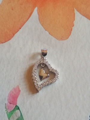 Silver 925 heart pendant new with white zircon and hanging lustrous heart