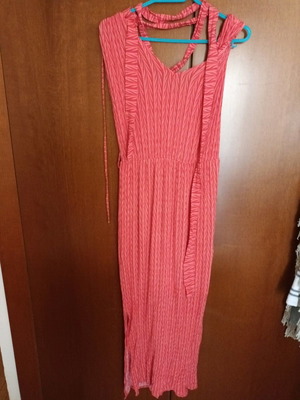 Coral long dress used with belt and side slits