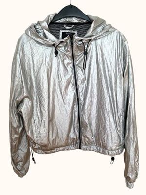 Bershka Silver Metallic Windbreaker Jacket crop size S like new
