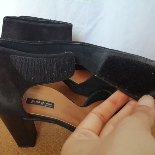 Paul Green women's black nubuck leather sandals with ankle strap and high heel size 40.5 used