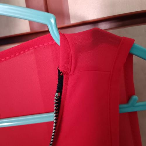 Red transparent blouse medium with front zipper like new