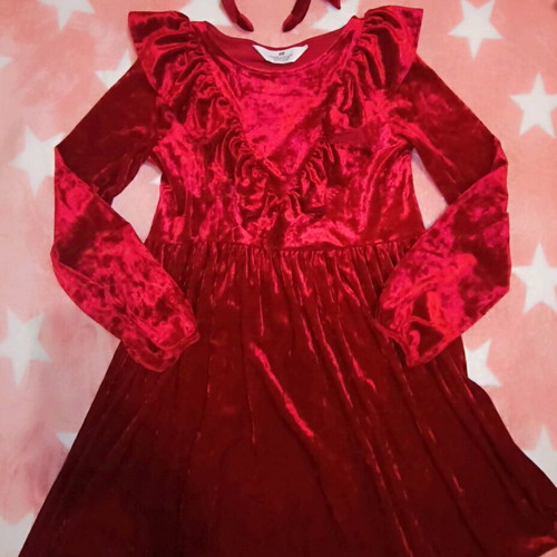 Velvet dress H&M like new, red, ages 10-12