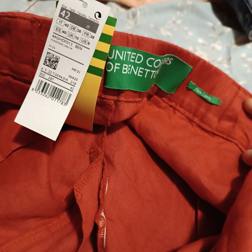 United Colors of Benetton Linen Cargo Pants New Coral Pink