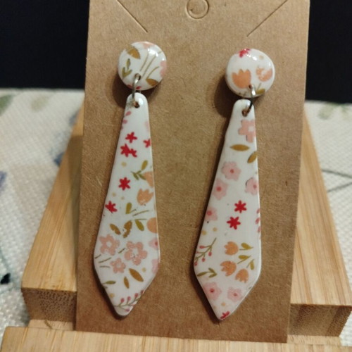 Handmade tie-shaped earrings colorful floral polymer clay new